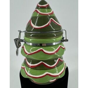 Canister Ceramic Christmas Tree Holiday Green Snacks Treat Jar 7" Tall